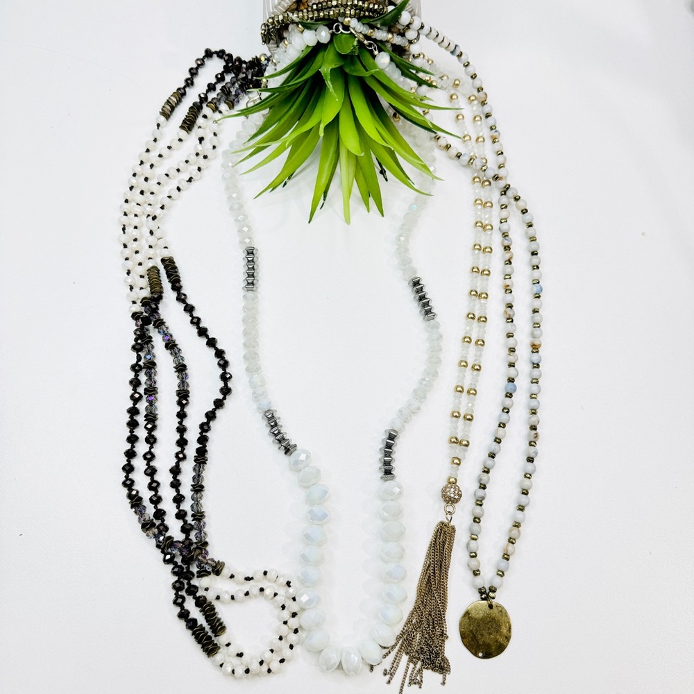 4pc Jewelry Bundle Lot - Boho Iridescent Beaded Necklaces